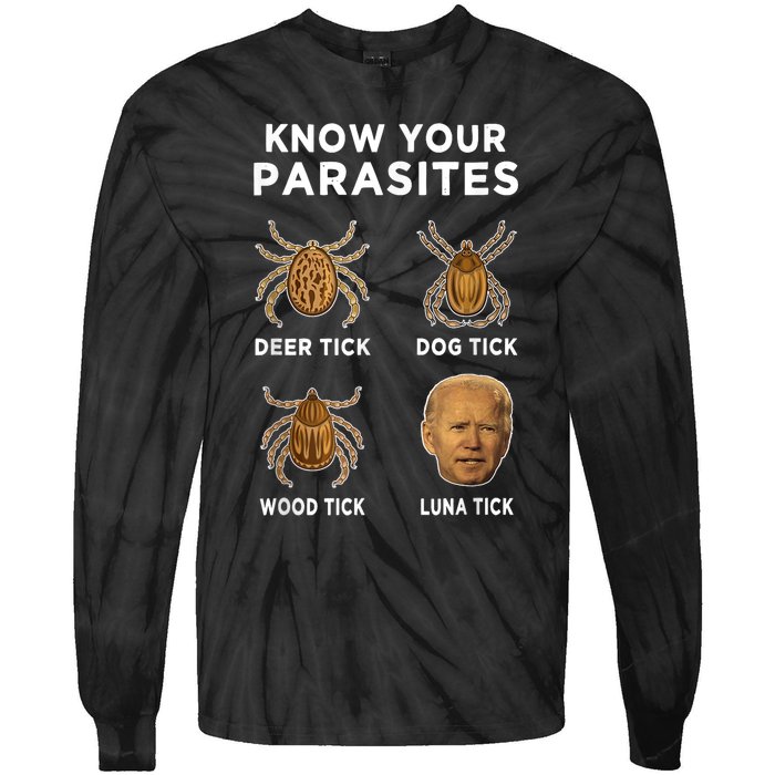 Know Your Parasites Anti Joe Biden Funny (Front) Tie-Dye Long Sleeve Shirt