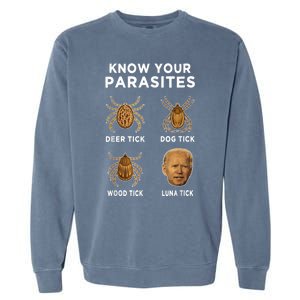 Know Your Parasites Anti Joe Biden Funny (Front) Garment-Dyed Sweatshirt