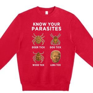 Know Your Parasites Anti Joe Biden Funny (Front) Premium Crewneck Sweatshirt