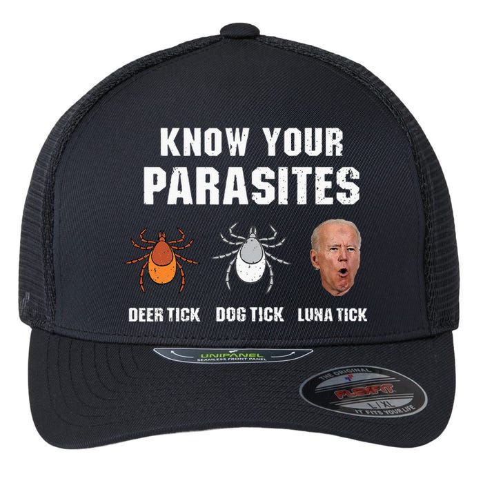 Know Your Parasites Anti Joe Biden Flexfit Unipanel Trucker Cap