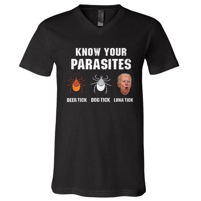 Know Your Parasites Anti Joe Biden V-Neck T-Shirt