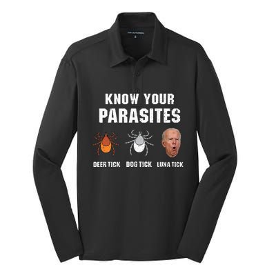 Know Your Parasites Anti Joe Biden Silk Touch Performance Long Sleeve Polo