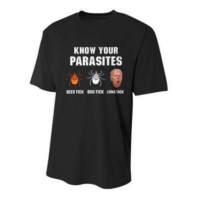 Know Your Parasites Anti Joe Biden Youth Performance Sprint T-Shirt