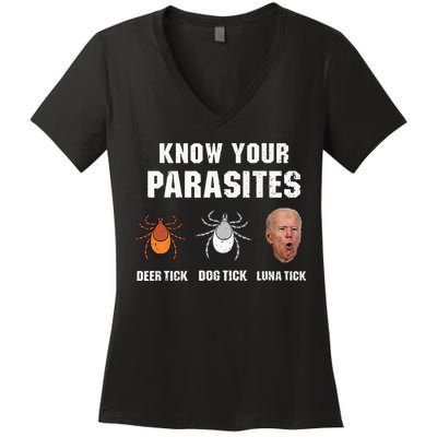 Know Your Parasites Anti Joe Biden Women's V-Neck T-Shirt