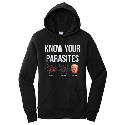 Know Your Parasites Dump President Trump Parasite Lunatic Women's Pullover Hoodie