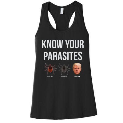 Know Your Parasites Dump President Trump Parasite Lunatic Women's Racerback Tank