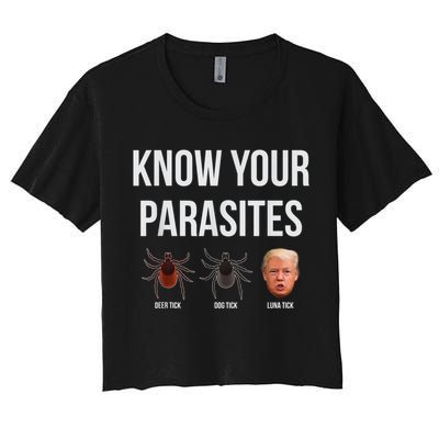 Know Your Parasites Dump President Trump Parasite Lunatic Women's Crop Top Tee