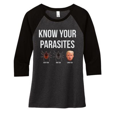 Know Your Parasites Dump President Trump Parasite Lunatic Women's Tri-Blend 3/4-Sleeve Raglan Shirt