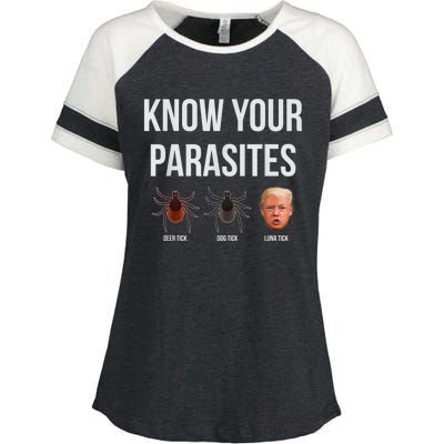 Know Your Parasites Dump President Trump Parasite Lunatic Enza Ladies Jersey Colorblock Tee