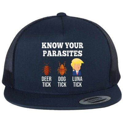 Know Your Parasites Antitrump Funny Luna Tick Resist Flat Bill Trucker Hat