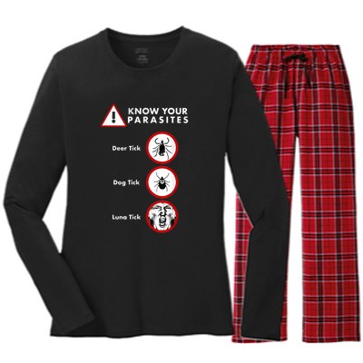 Know Your Parasites Funny Anti Trump And Ticks Women's Long Sleeve Flannel Pajama Set 