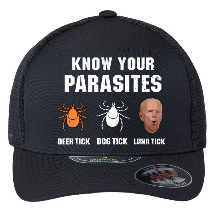 Know Your Parasites Anti Joe Biden Flexfit Unipanel Trucker Cap