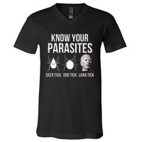 Know Your Parasites Anti Joe Biden Sucks Funny Political V-Neck T-Shirt