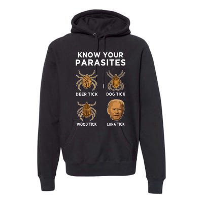 Know Your Parasites Funny Anti Joe Biden On Back Premium Hoodie