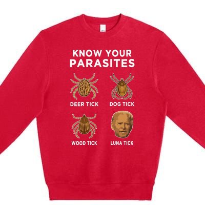 Know Your Parasites Funny Anti Joe Biden On Back Premium Crewneck Sweatshirt