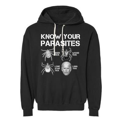 Know Your Parasites Anti Joe Biden Funny Garment-Dyed Fleece Hoodie