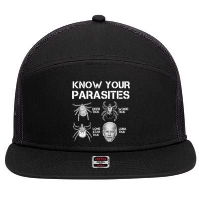 Know Your Parasites Anti Joe Biden Funny 7 Panel Mesh Trucker Snapback Hat