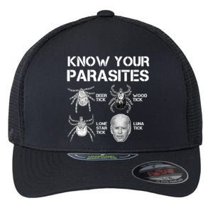 Know Your Parasites Anti Joe Biden Funny Flexfit Unipanel Trucker Cap