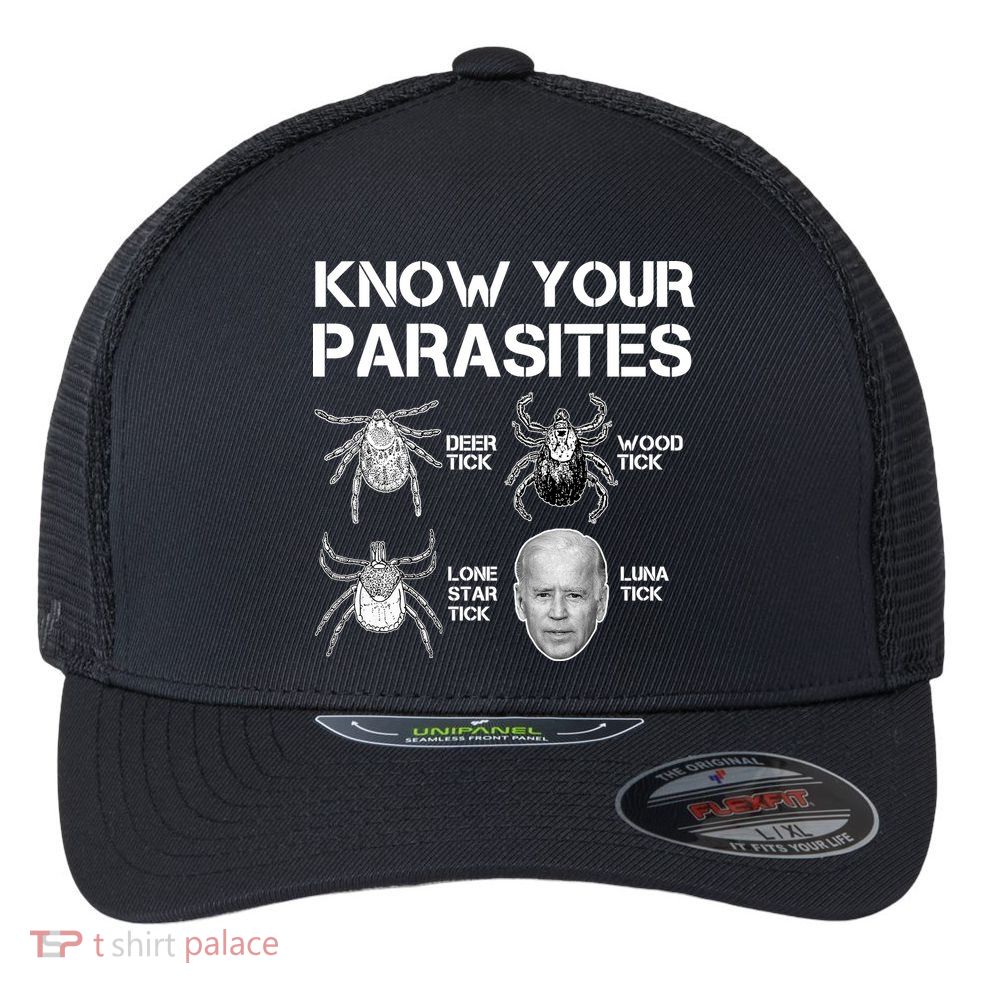Know Your Parasites Anti Joe Biden Funny Flexfit Unipanel Trucker Cap