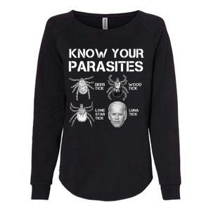 Know Your Parasites Anti Joe Biden Funny Womens California Wash Sweatshirt