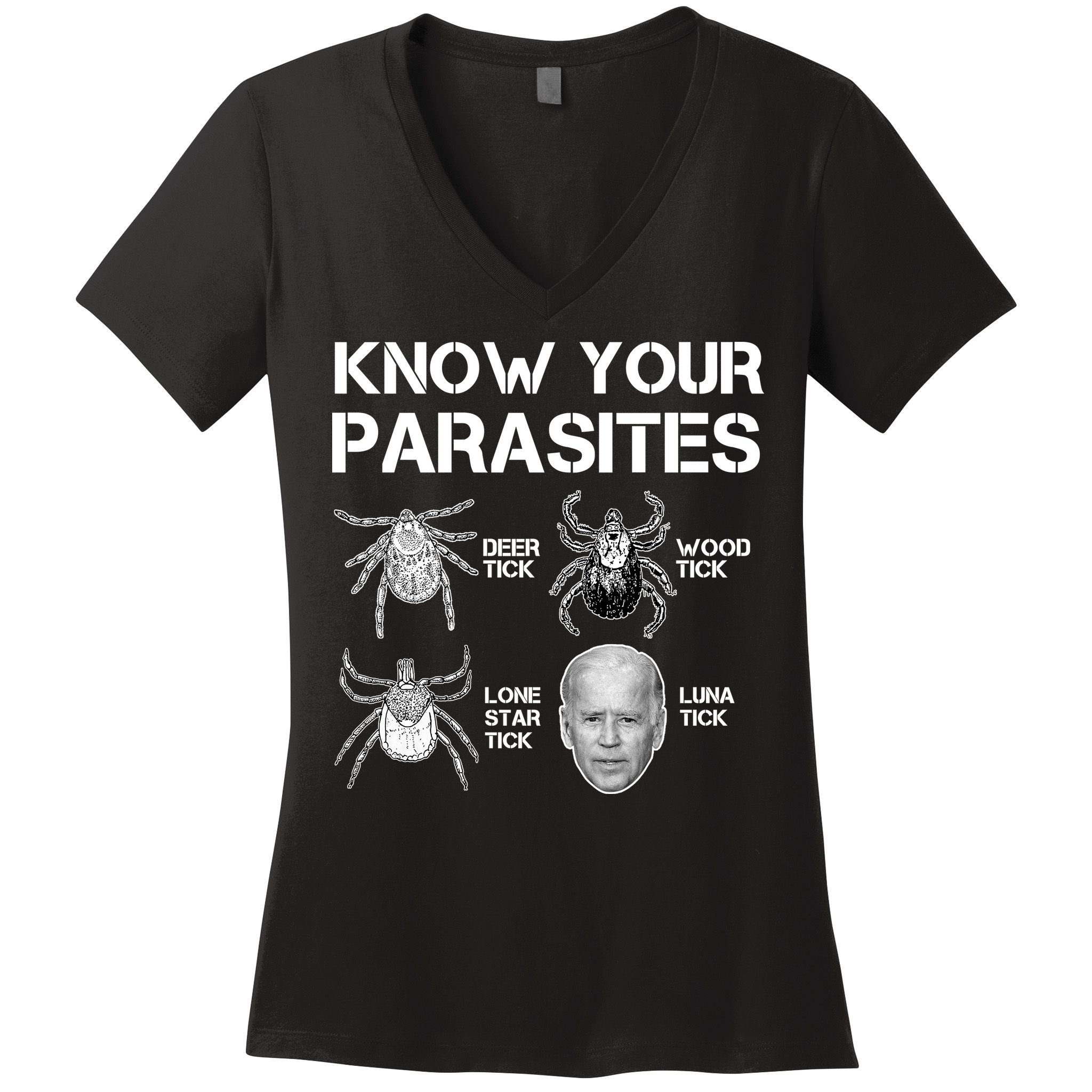 Know Your Parasites Anti Joe Biden Funny Women's V-Neck T-Shirt