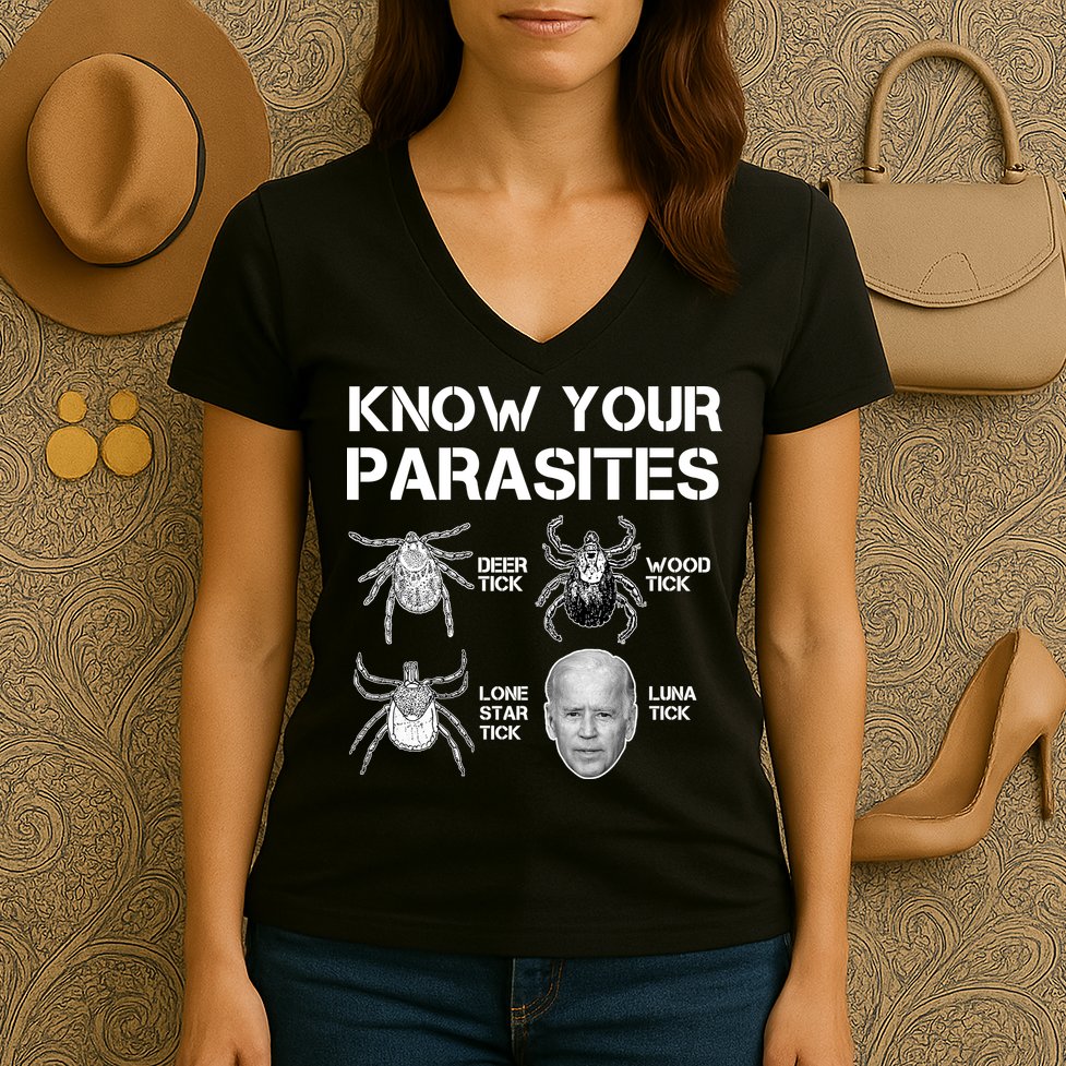 Know Your Parasites Anti Joe Biden Funny Women's V-Neck T-Shirt