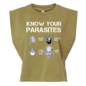 Know Your Parasites Anti Joe Biden Funny Garment-Dyed Women's Muscle Tee