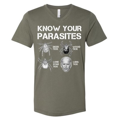 Know Your Parasites Anti Joe Biden Funny V-Neck T-Shirt