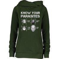 Know Your Parasites Anti Joe Biden Funny Womens Funnel Neck Pullover Hood