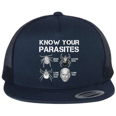 Know Your Parasites Anti Joe Biden Funny Flat Bill Trucker Hat