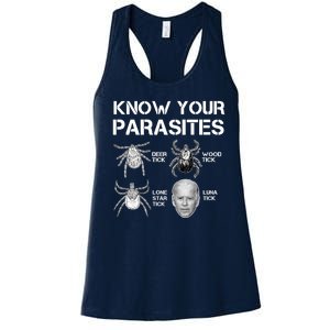 Know Your Parasites Anti Joe Biden Funny Women's Racerback Tank