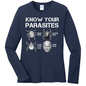 Know Your Parasites Anti Joe Biden Funny Ladies Long Sleeve Shirt