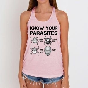 Know Your Parasites Anti Joe Biden Funny Women's Knotted Racerback Tank