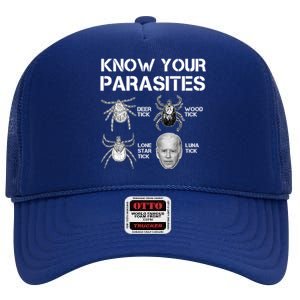 Know Your Parasites Anti Joe Biden Funny High Crown Mesh Back Trucker Hat