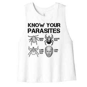 Know Your Parasites Anti Joe Biden Funny Women's Racerback Cropped Tank