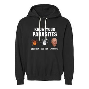 Know Your Parasites Anti Joe Biden Garment-Dyed Fleece Hoodie