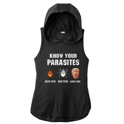 Know Your Parasites Funny Anti Trump Ladies PosiCharge Tri-Blend Wicking Draft Hoodie Tank