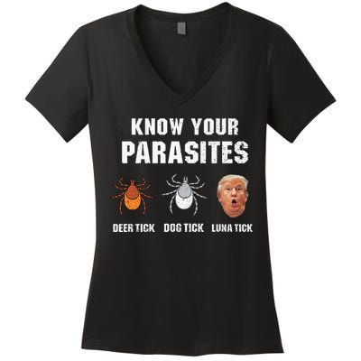 Know Your Parasites Funny Anti Trump Women's V-Neck T-Shirt