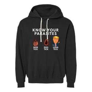 Know Your Parasites Deer Tick Dog Tick Luna Tick Anti Trump Garment-Dyed Fleece Hoodie