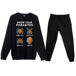 Know Your Parasites Funny Anti Joe Biden Premium Crewneck Sweatsuit Set