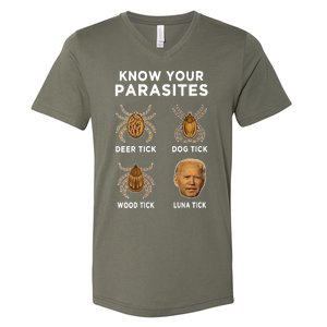 Know Your Parasites Funny Anti Joe Biden V-Neck T-Shirt