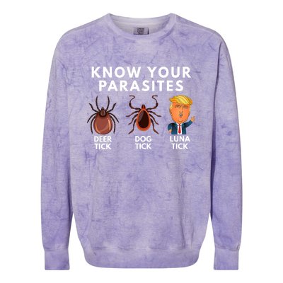 Know Your Parasites Satire Funny Deer Tick Dog Tick Luna Tick Colorblast Crewneck Sweatshirt