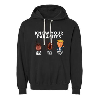 Know Your Parasites Satire Funny Deer Tick Dog Tick Luna Tick Garment-Dyed Fleece Hoodie