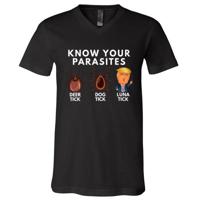 Know Your Parasites Satire Funny Deer Tick Dog Tick Luna Tick V-Neck T-Shirt