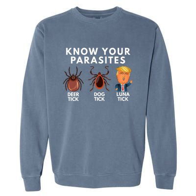 Know Your Parasites Satire Funny Deer Tick Dog Tick Luna Tick Garment-Dyed Sweatshirt