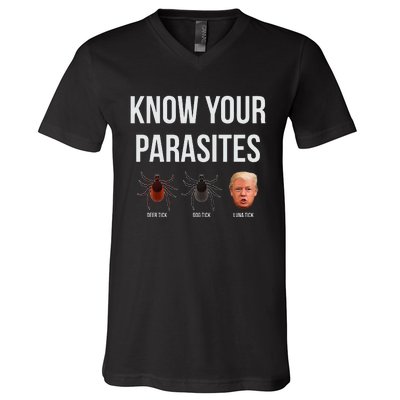 Know Your Parasites Dump President Trump Parasite Lunatic V-Neck T-Shirt