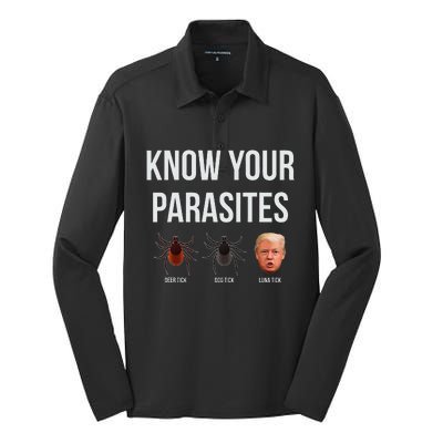 Know Your Parasites Dump President Trump Parasite Lunatic Silk Touch Performance Long Sleeve Polo