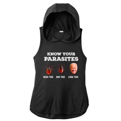 Know Your Parasites Anti Joe Biden Deer Tick, Dog Tick Ladies PosiCharge Tri-Blend Wicking Draft Hoodie Tank