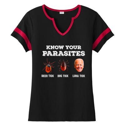 Know Your Parasites Anti Joe Biden Deer Tick, Dog Tick Ladies Halftime Notch Neck Tee