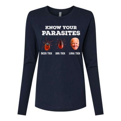 Know Your Parasites Anti Joe Biden Deer Tick, Dog Tick Womens Cotton Relaxed Long Sleeve T-Shirt